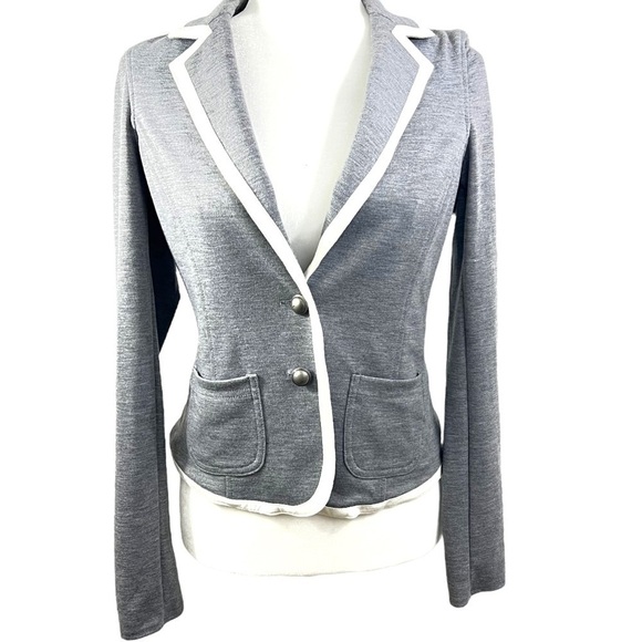 AEROPOSTALE Knit Blazer Jacket Womens Small P Gray White Long Sleeve Pockets - Picture 3 of 15
